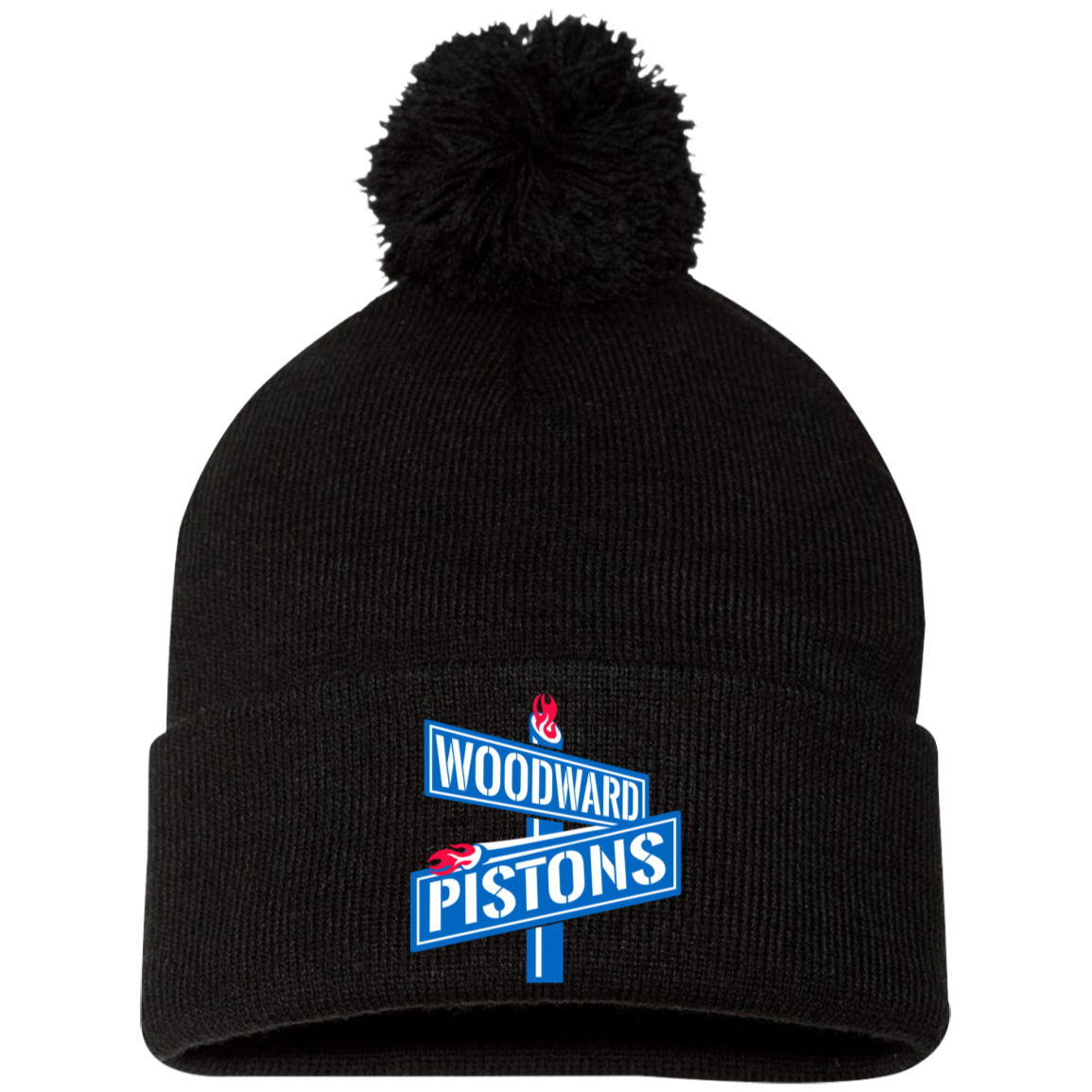 WOODWARD PISTONS Embroidered Pom Pom Knit Cap