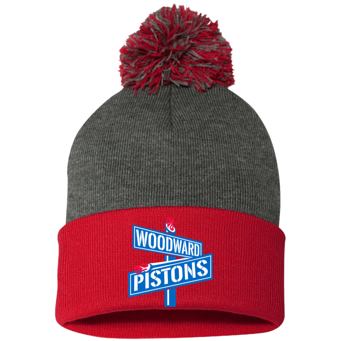WOODWARD PISTONS Embroidered Pom Pom Knit Cap