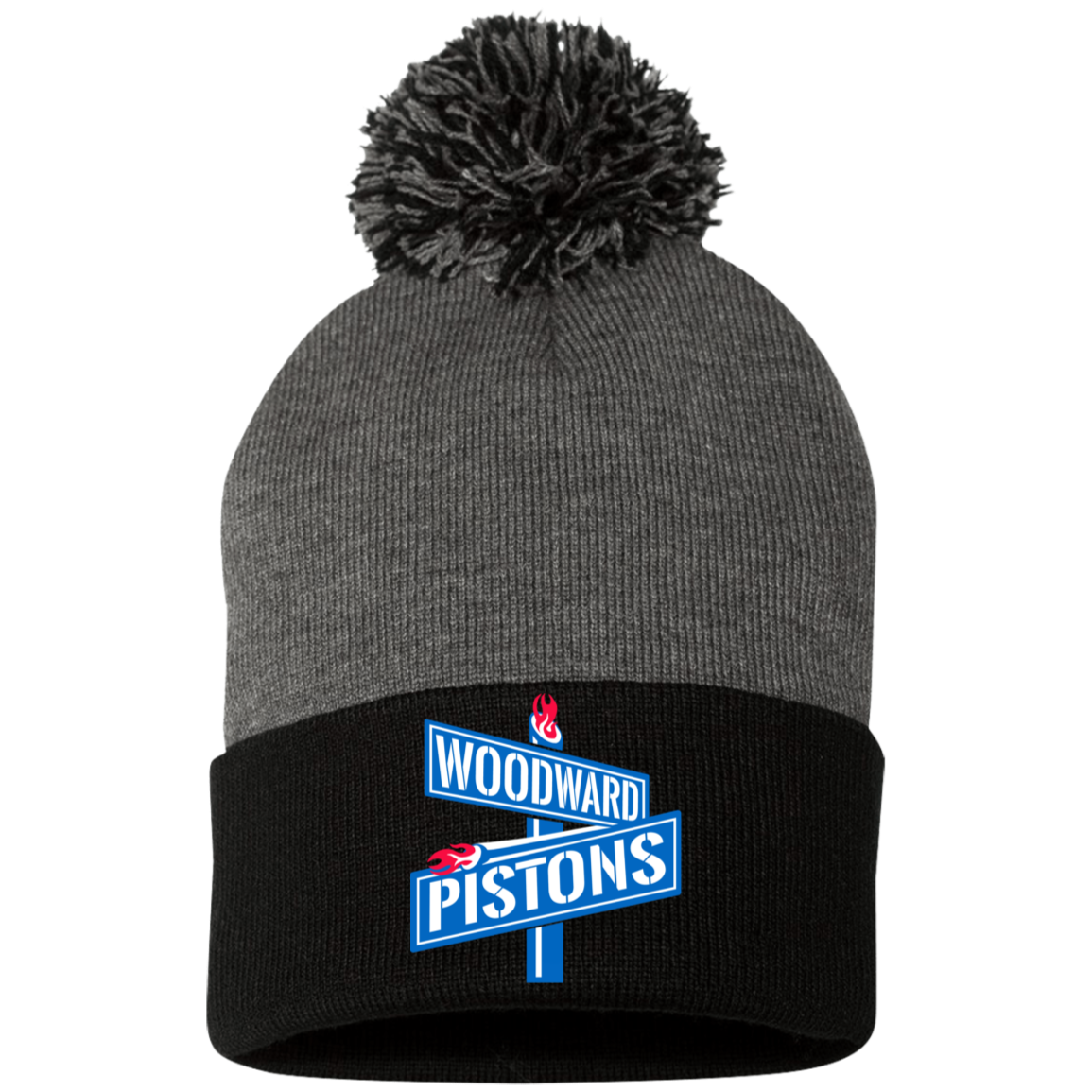 WOODWARD PISTONS Embroidered Pom Pom Knit Cap