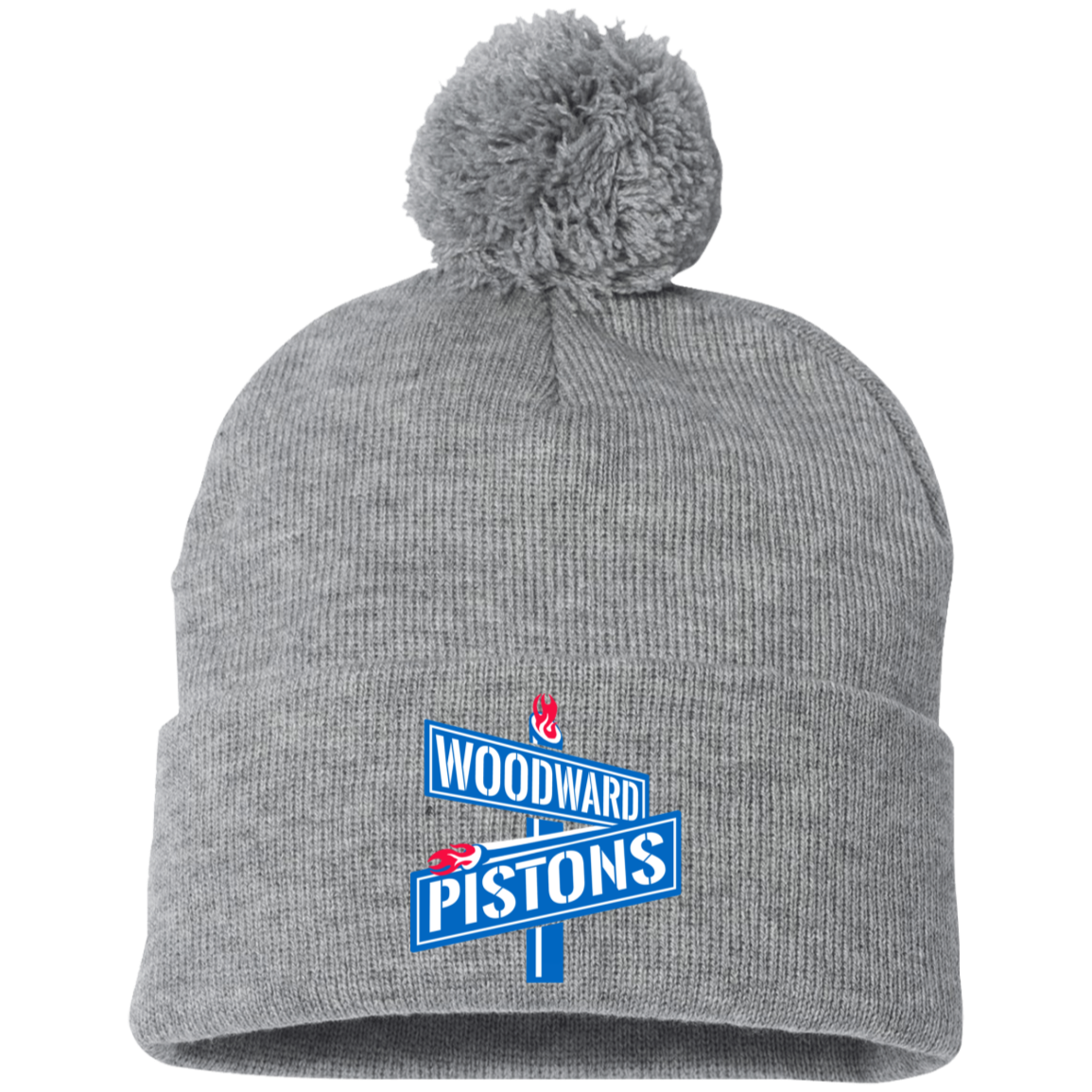 WOODWARD PISTONS Embroidered Pom Pom Knit Cap