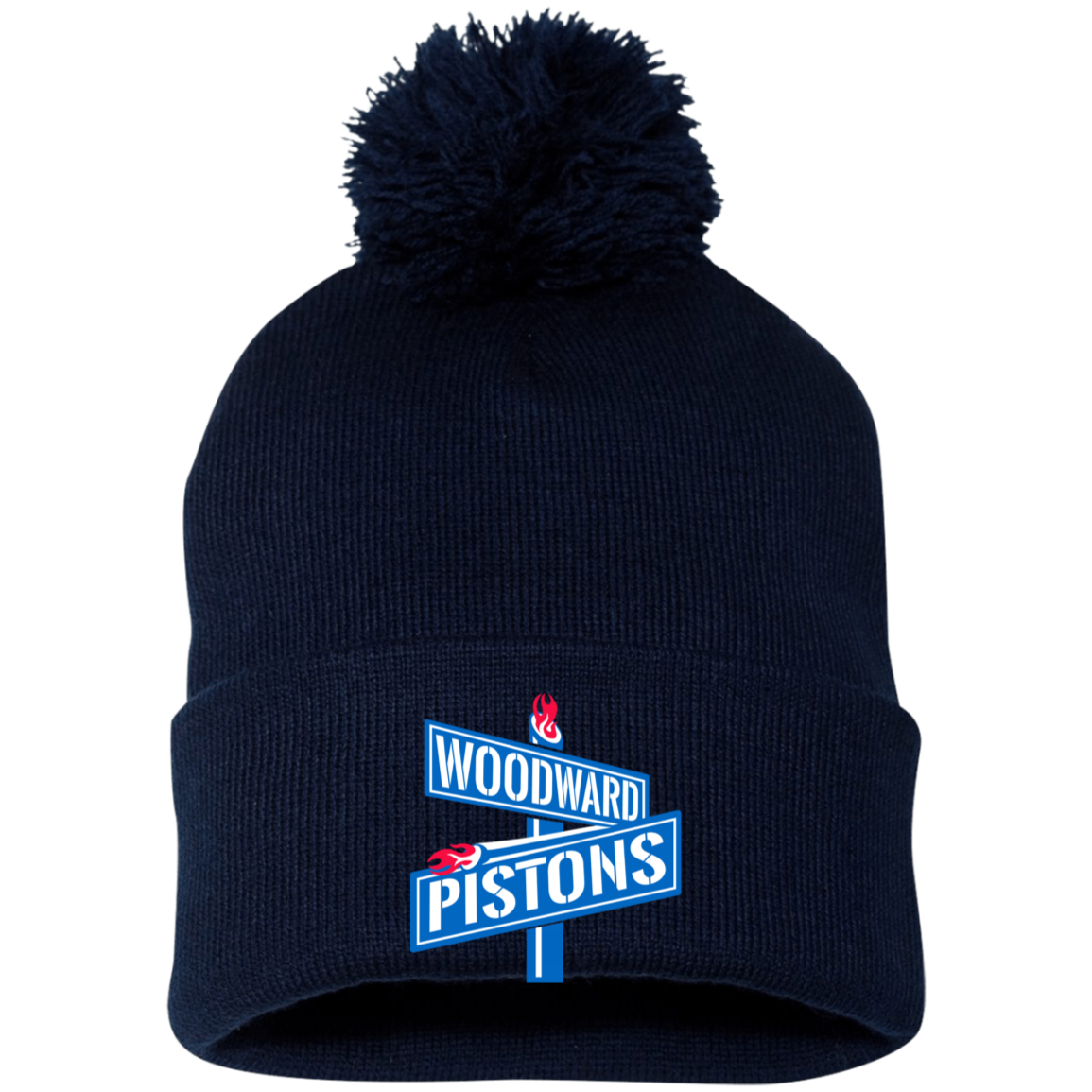 WOODWARD PISTONS Embroidered Pom Pom Knit Cap