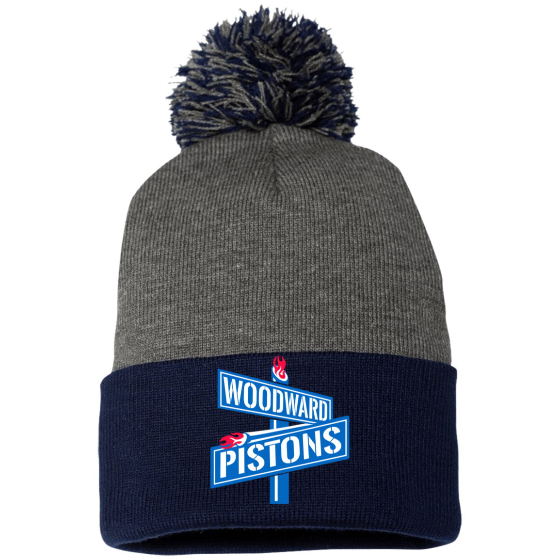WOODWARD PISTONS Embroidered Pom Pom Knit Cap